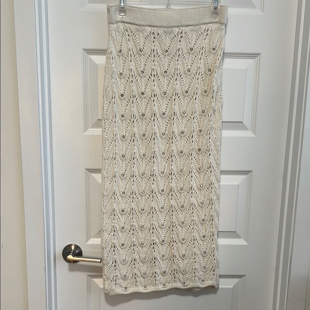 Cream Knit Skirt with embellishments